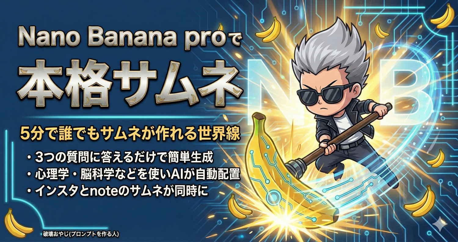【34大特典付】破壊おやじさんのNano Banana Proだけで、５分で簡単！本格サムネ評判口コミ感想レビュー｜深夜マーケット