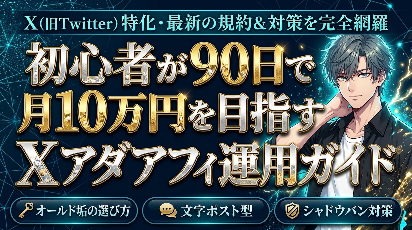 【35大特典付】アダアフィ王さんの初心者が90日で月10万円を目指す Xアダアフィ運用ガイド評判口コミ感想レビュー｜深夜マーケット