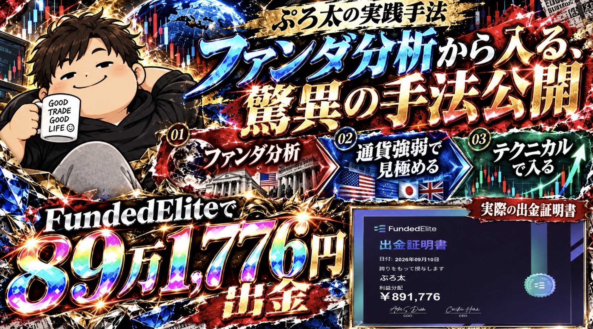【35大特典付】 ぷろ太さんのプロップで89万円出金した実践手法｜ファンダ×通貨強弱×テクニカル評判口コミ感想レビュー｜深夜マーケット