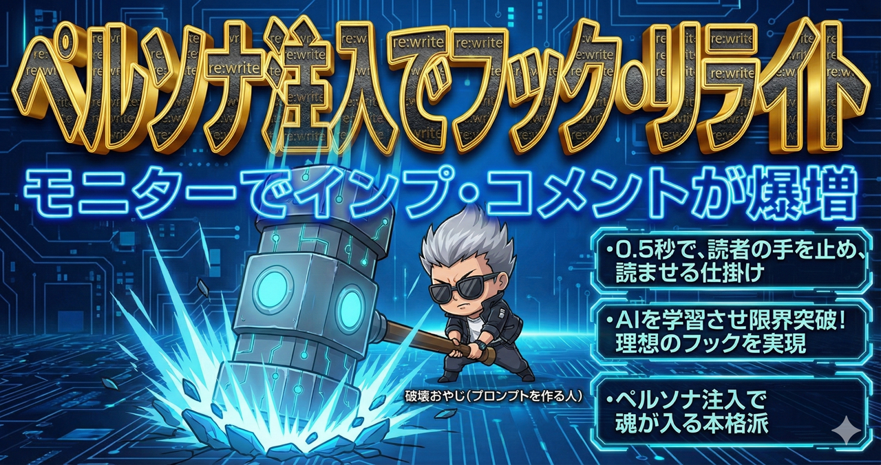 【34大特典付】破壊おやじさんの◇フック・リライトツール＆ペルソナメーカー評判口コミ感想レビュー｜深夜マーケット